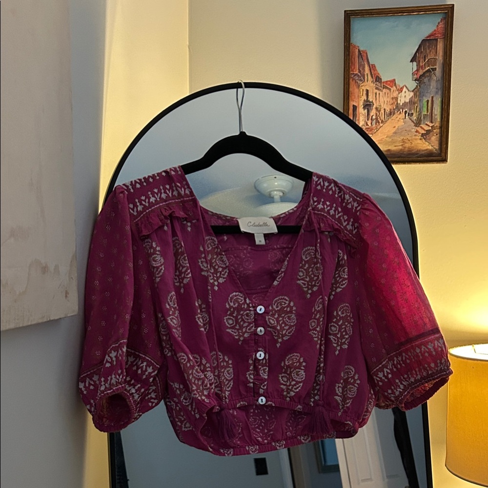 Cleobella Magenta Blouse with White Patterns